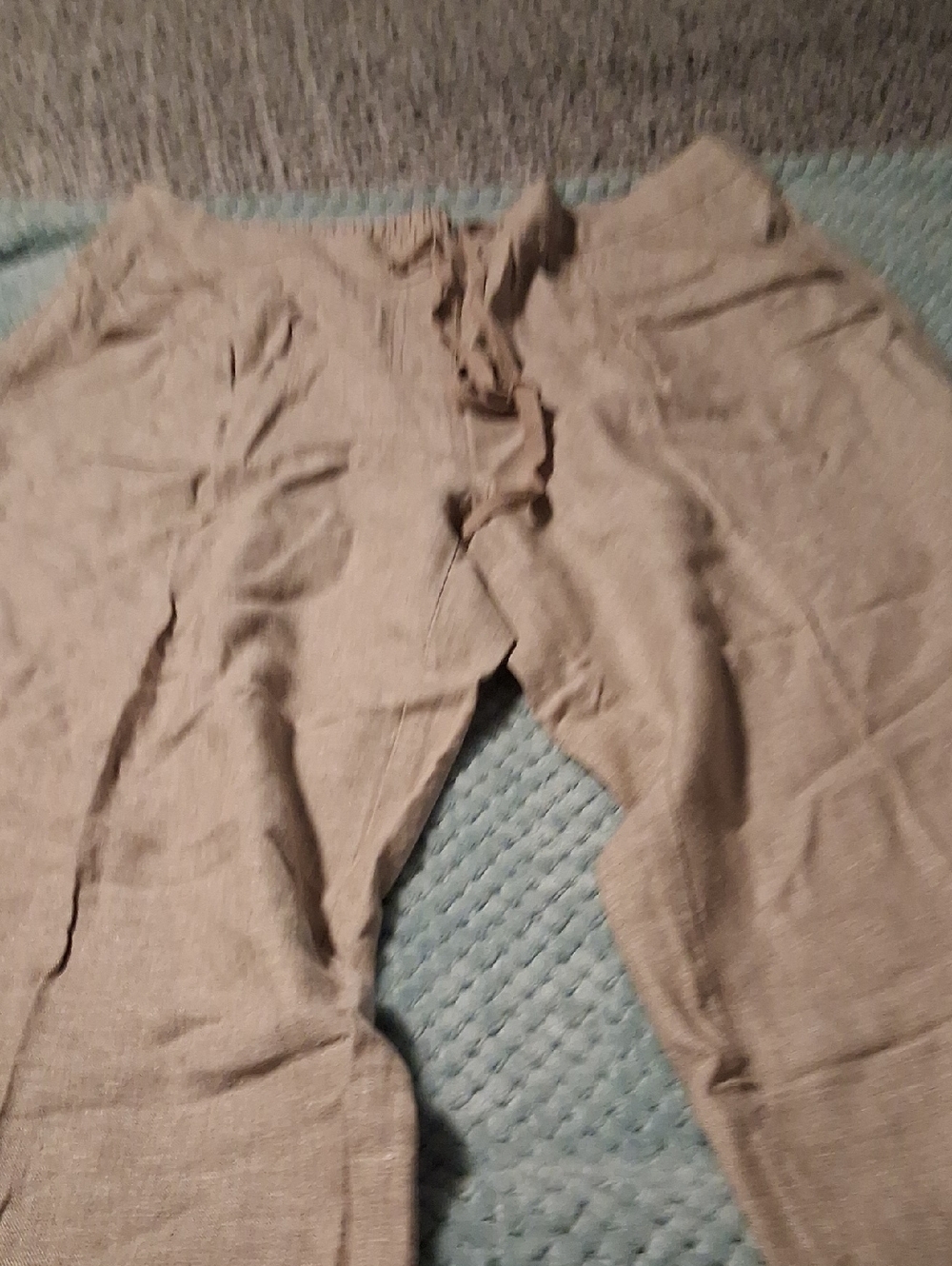Light Taupe Drawstring Linen-Blend Pants